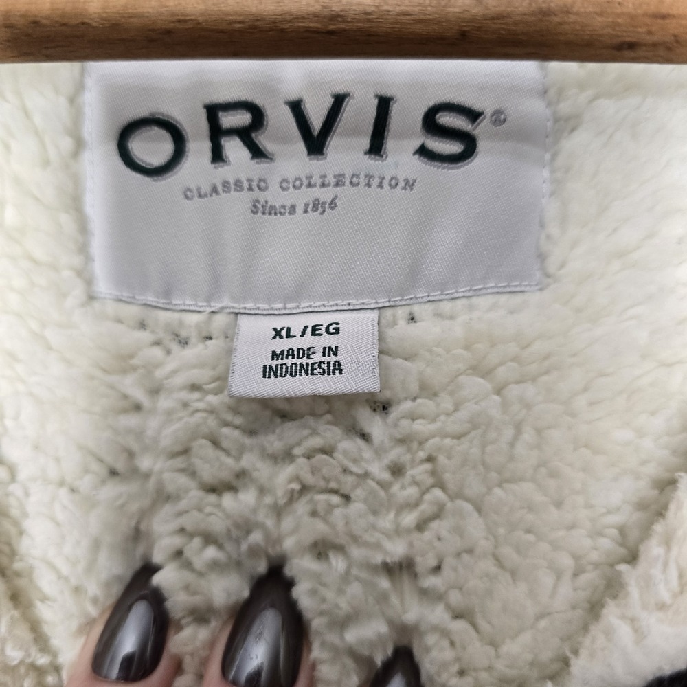 Orvis Quarter Zip Sherpa Lined Pullover Sweater Mens XLarge Brown Pockets Cozy - Picture 5 of 14